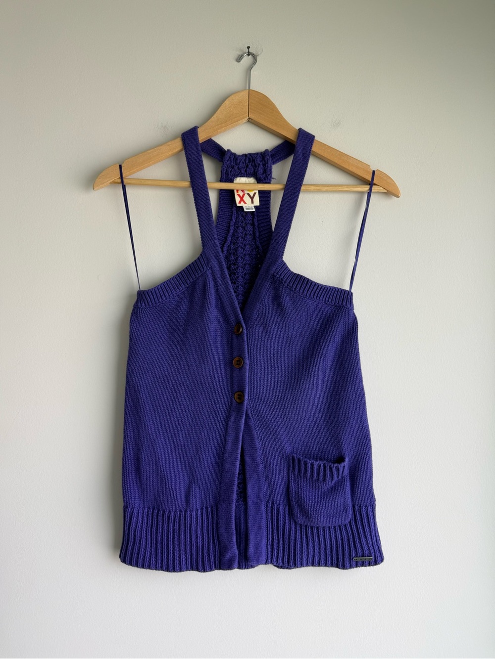 Roxy Purple Knit Racerback Sweater Vest Tank Button Front Size M Y2K